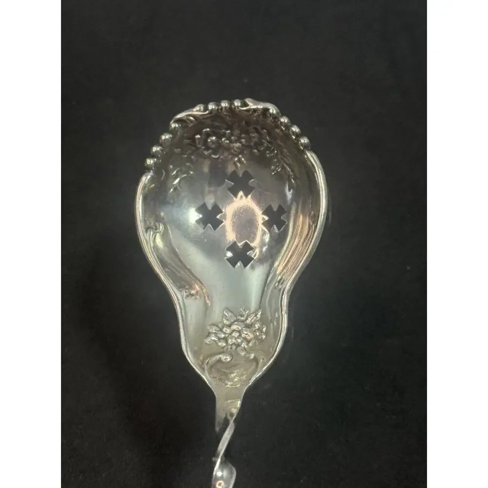 Antique Sterling Olive Cocktail Spoon Floral Decoration Twist Handle